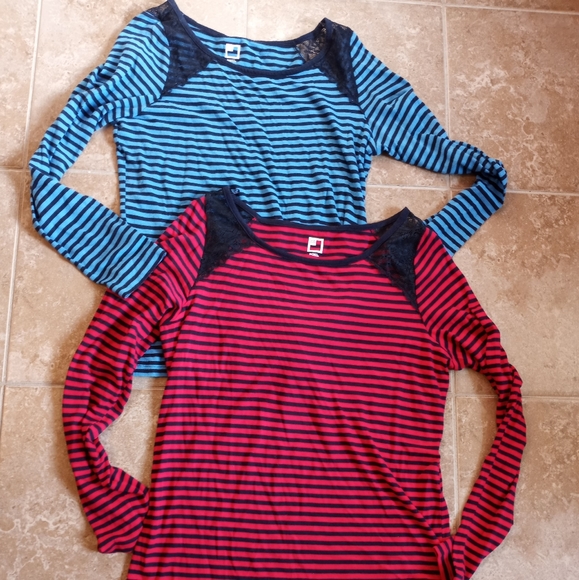JCP (2) Lace Shoulder Long Sleeve Stripe Tops Sz.M - Picture 1 of 4